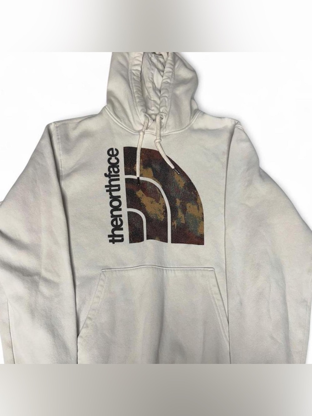 The North Face Camo Logo Pullover Hoodie Cream Off White Men’s Small